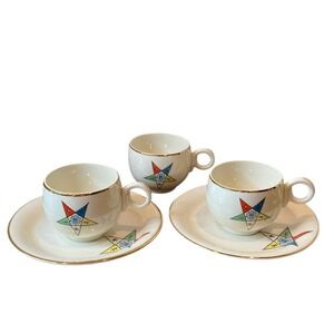 Eastern Star OES Masons 3 Cups & 2 Saucers‎ Demitasse Sanders Co USA Freemasons